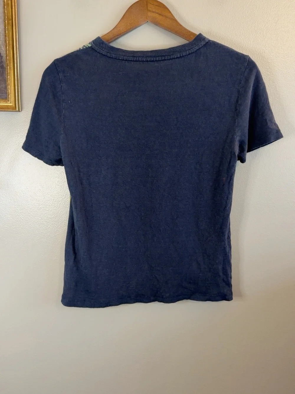 Tory Burch Kayla Floral Linen Tee XS Navy Multicolor Short Sleeve